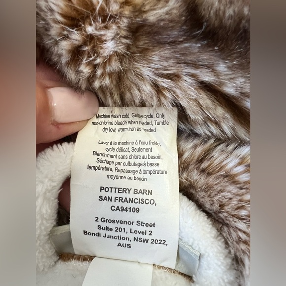 Pottery Barn | Women’s SZ M | Ivory Brown Faux Fur Trim Hooded Robe Monogram KS - Picture 13 of 13